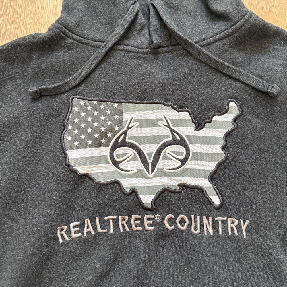 Realtree Hoodie Sweatshirt Men Size Medium Gray USA Graphic Logo Pullover - Picture 4 of 6